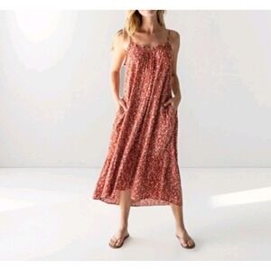 Natural Life Boho Floral Dress Sz S Spaghetti Strap Tiered Sundress Pocket Flowy